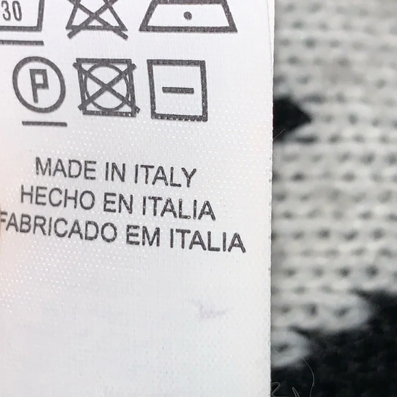 Skovhuus Wool Alpaca Blend Cardigan Sweater Sz L Black White Chevron Italy Made - Picture 8 of 8